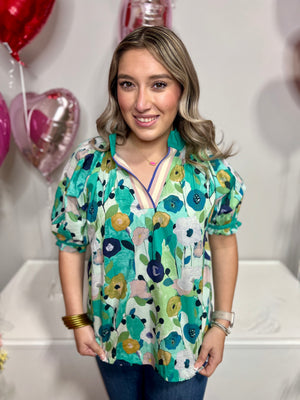 UMGEE TOP GREEN FLORAL