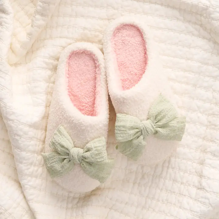 Fuzzy Slippers-Betty Bow Sage