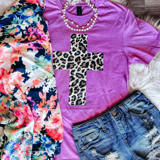 LEOPARD CROSS TEE ORCHID
