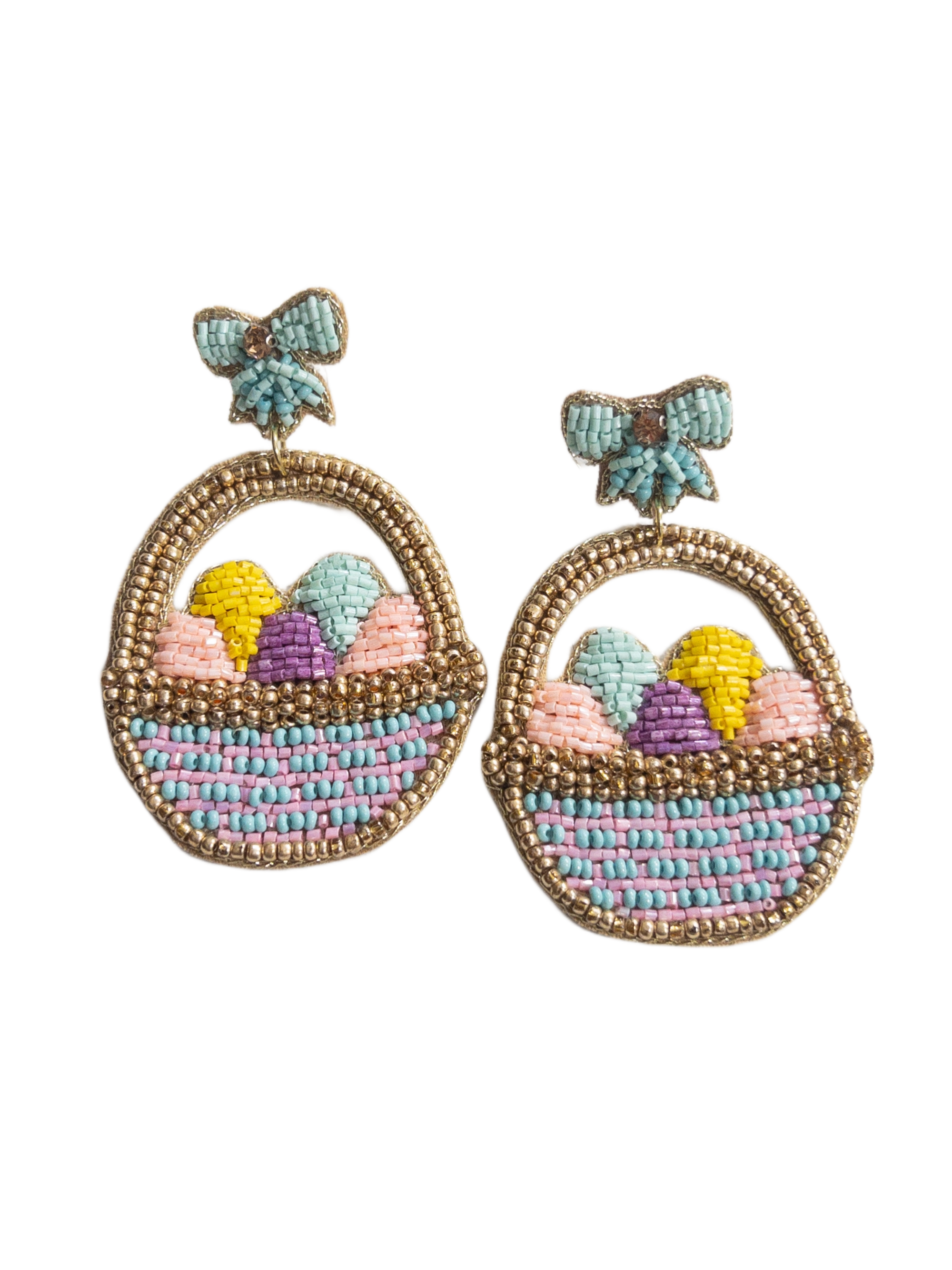 MINT BOW POST BEADED EASTER BASKET EARRINGS JANE MARIE