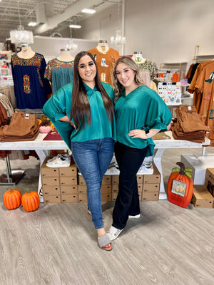 FALL GOOD EMERALD SATIN TOP