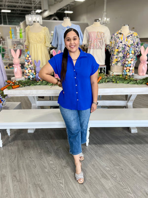 GLENDA ROYAL BLUE BUTTON TOP