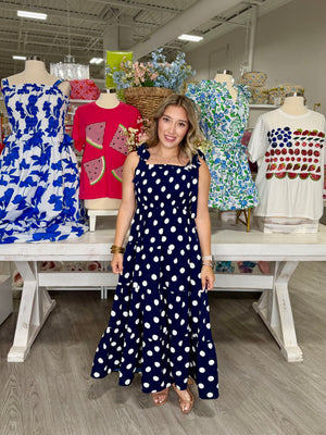 PATTY NAVY POLKA DOT MAXI DRESS