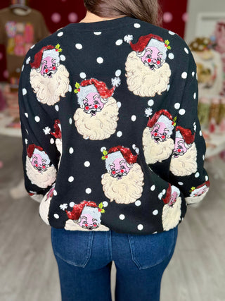 Black & White Polka Dot Santa Head Sweater | Queen Of Sparkles