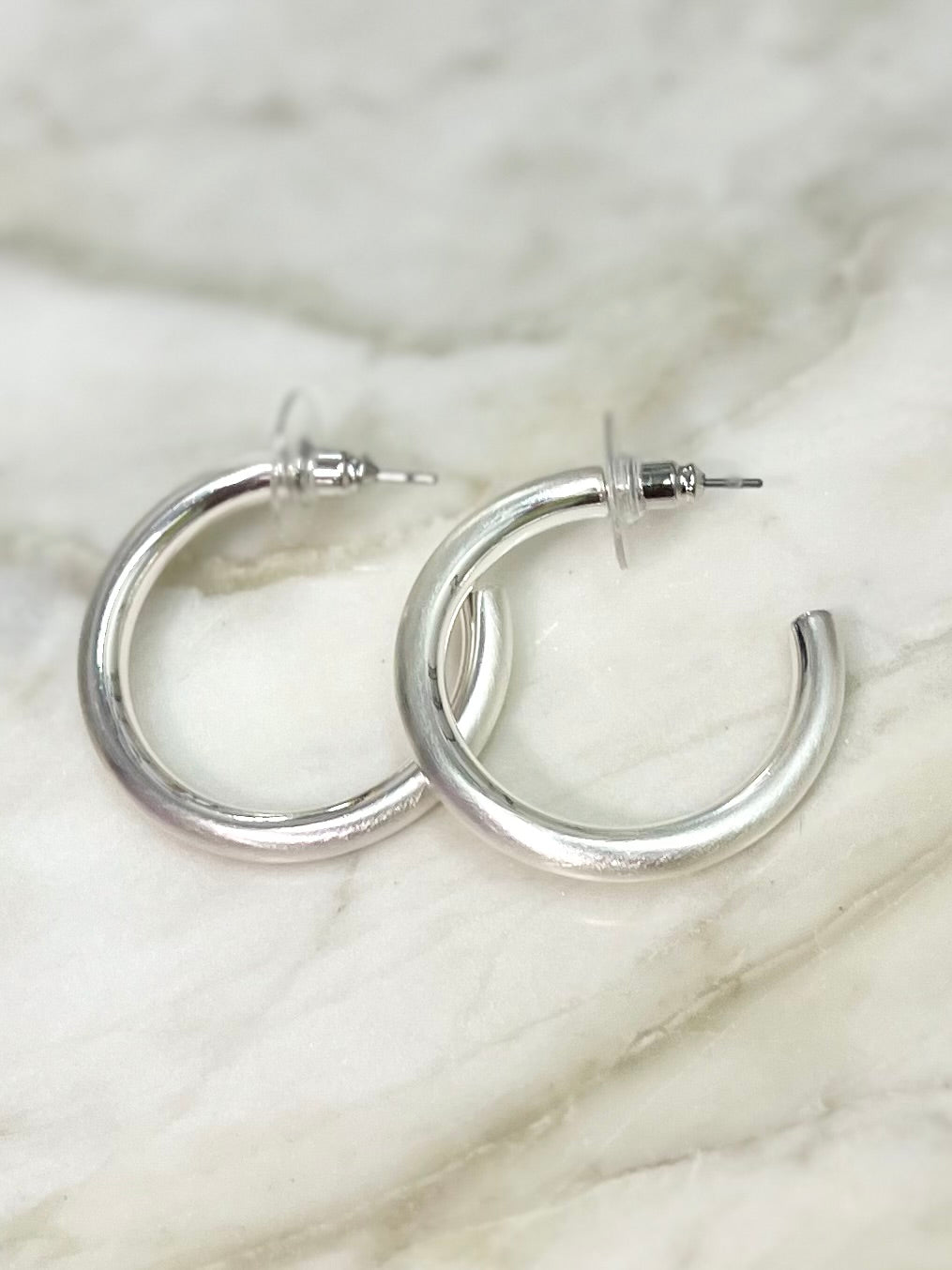 CAMERON BRUSHED SILVER EARRINGS
