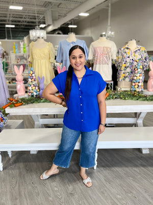 GLENDA ROYAL BLUE BUTTON TOP