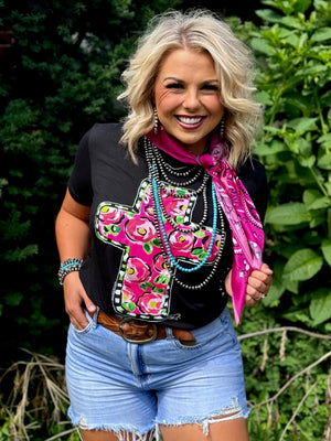 CALLIE PINK FLORAL CROSS