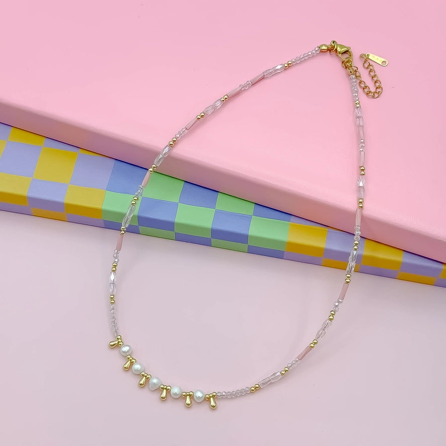 Pearls Beads Necklace-LIGHT PINK