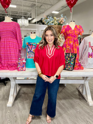 LEAH RED GINGHAM TOP