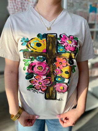CALLIE RUGGED CROSS V NECK TEE