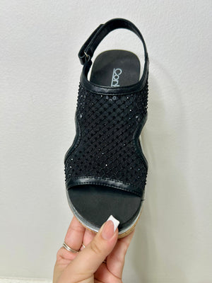 CORKY BLACK MESH WEDGES