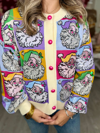 Queen of Sparkles - Pastel Color block Santa Button Up Cardigan