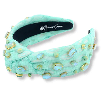 BRIANNA CANNON MINT LACE HEADBAND WITH CRYSTALS