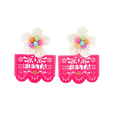 HOT PINK BRIANNA CANNON FIESTA PAPEL PICADO EARRINGS