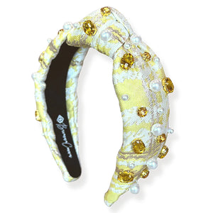 YELLOW JACQUARD METALLIC HEADBAND WITH CRYSTALS AND PEARLS BRIANNA CANNON