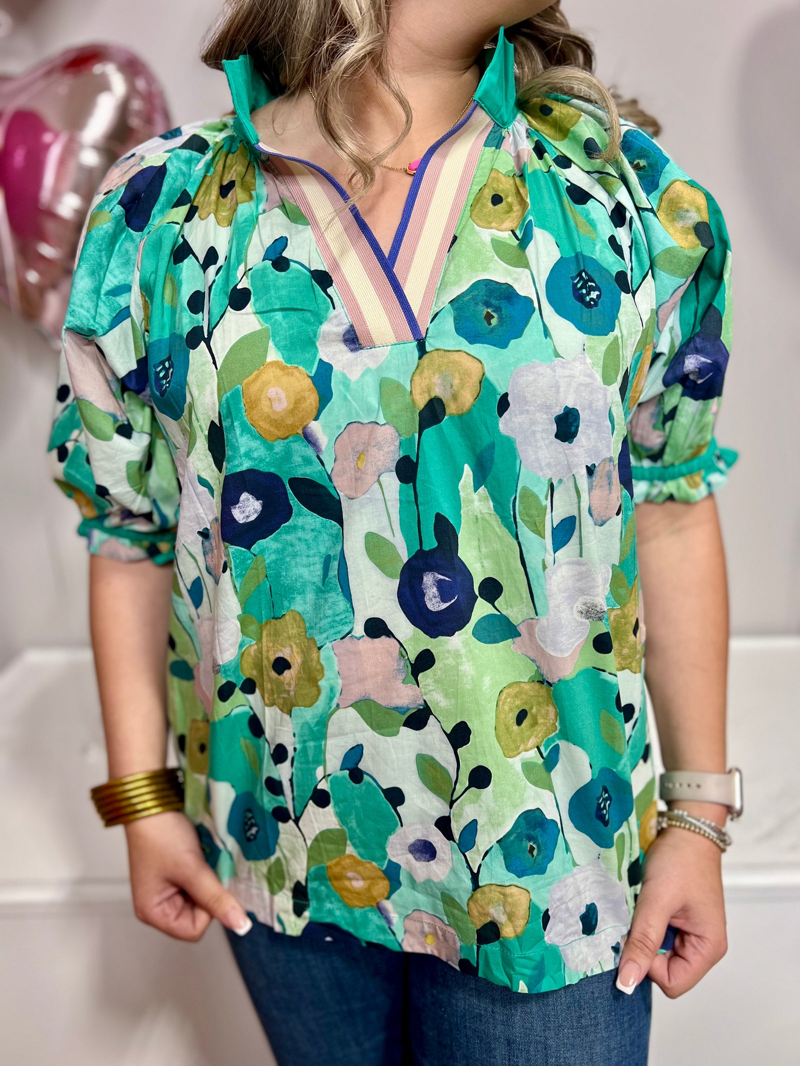 UMGEE TOP GREEN FLORAL