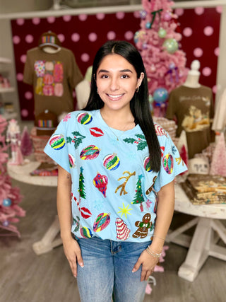 QUEEN OF SPARKLE Blue Christmas Icons Tee