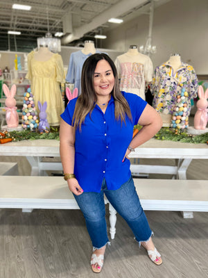 GLENDA ROYAL BLUE BUTTON TOP