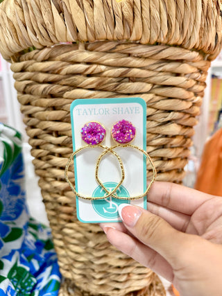 HOT PINK GLITTER TOP HOOPS