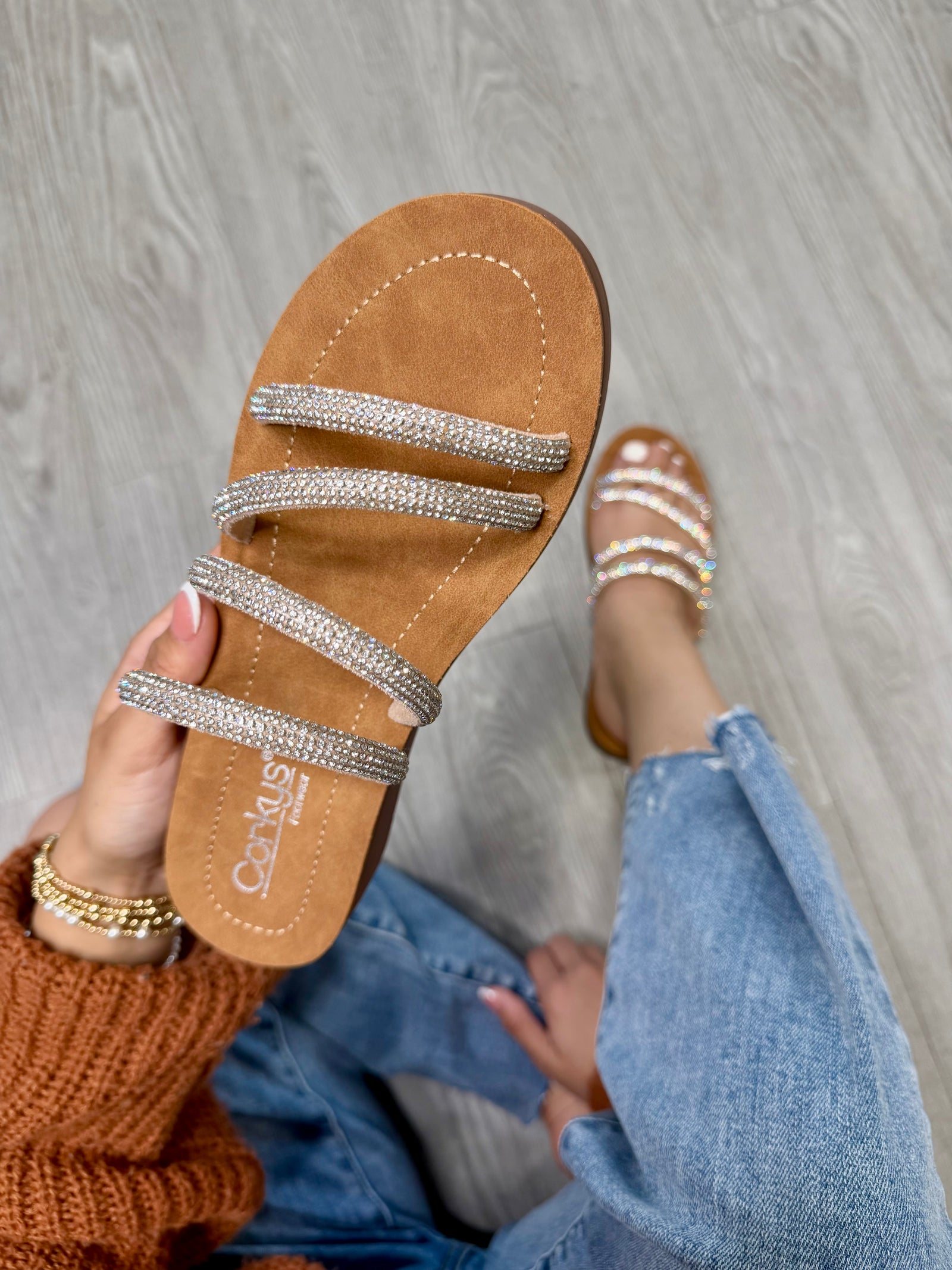 CORKY STRIPETEASE RHINESTONE SANDALS