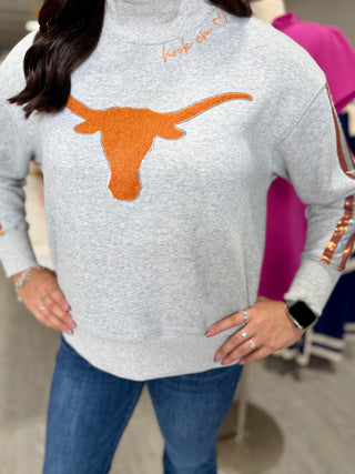 Texas Mock Neck Sequin Stripe Sweatshirt