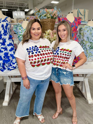 QOS WHITE FRUIT USA FLAG TEE