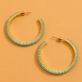 Large Brinn Hoop Earrings - Turquoise Stones E-122