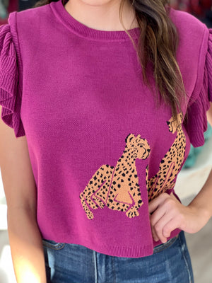 ORCHID LEOPARD CROPPED SWEATER