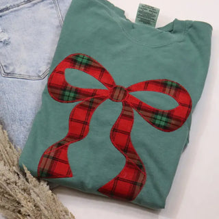CHRISTMAS PLAID BOW COQUETTE TEE