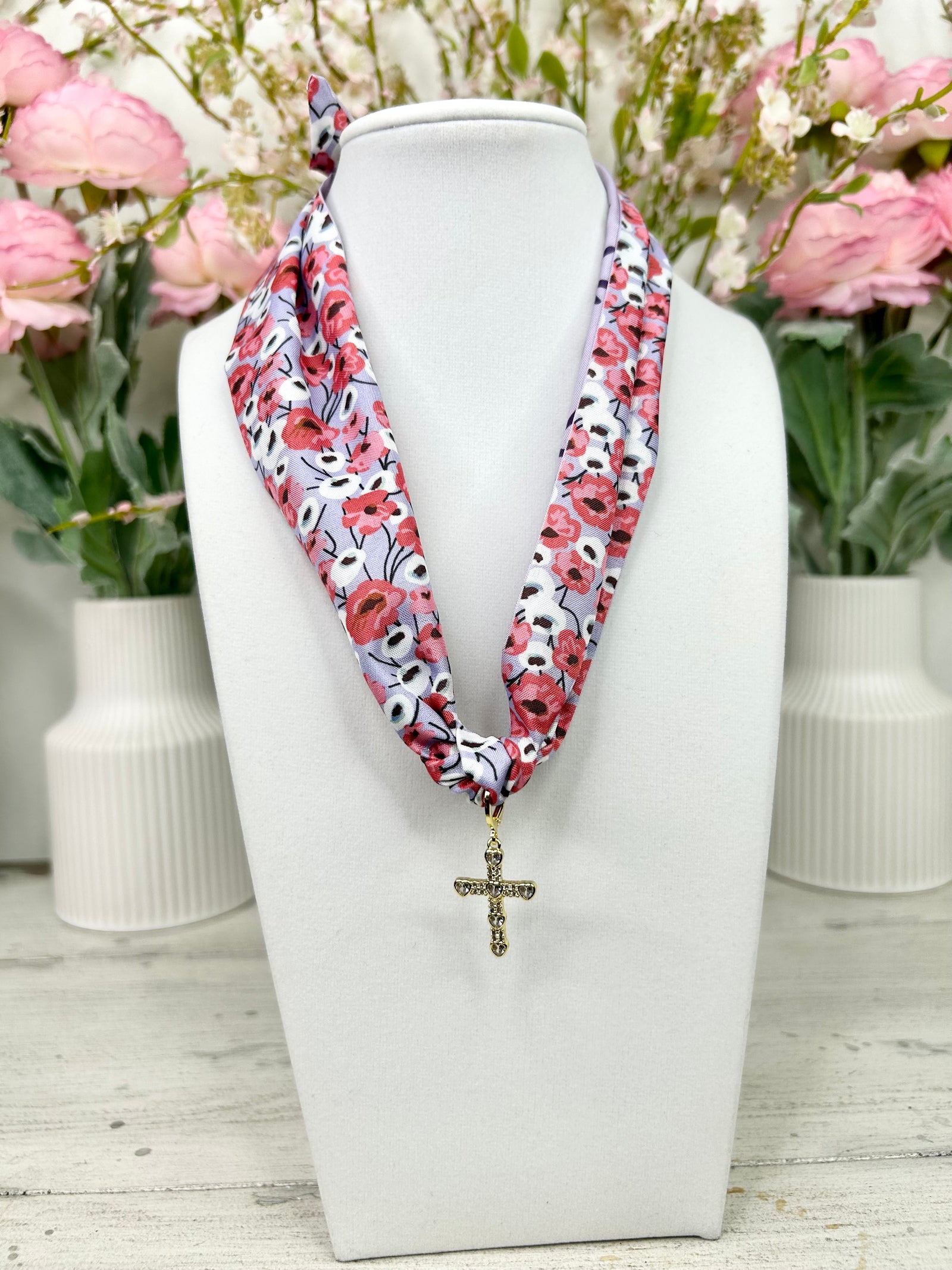 CROSS OF HEART CRYSTAL CHARM W/ SCARF