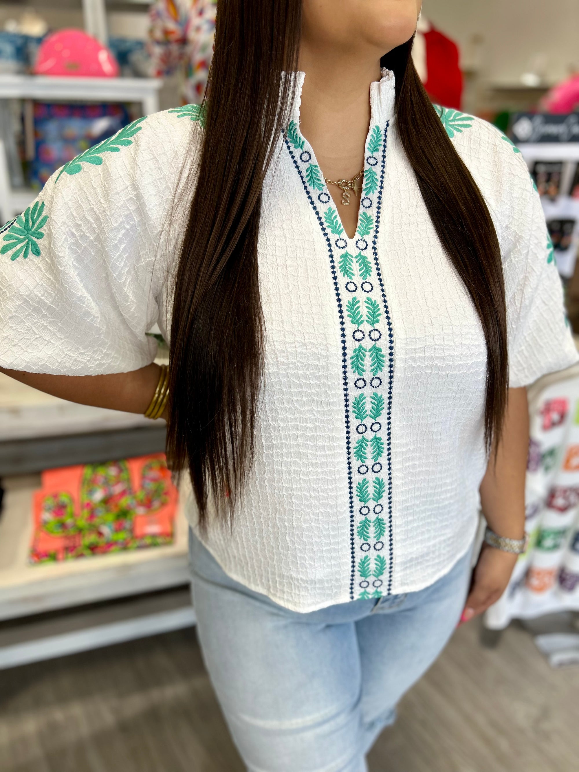 TEQUILA AZUL EMBROIDERED TOP