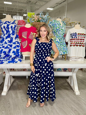 PATTY NAVY POLKA DOT MAXI DRESS