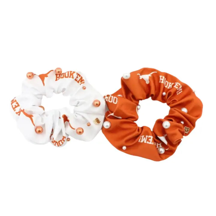 Texas Burnt Orange and White Dual Scrunchie