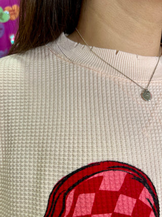 WAFFLE KNIT BOW SWEATER
