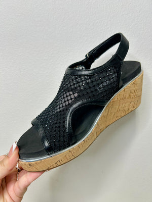 CORKY BLACK MESH WEDGES