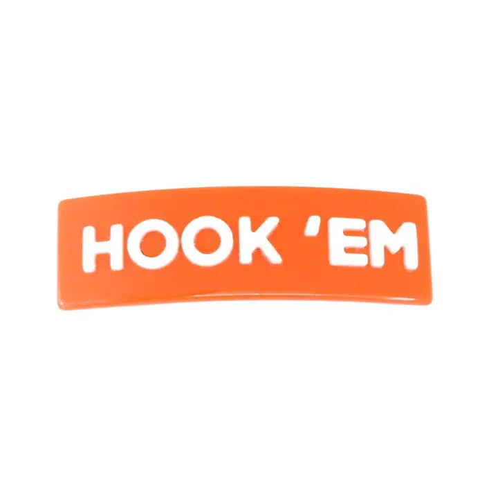 Texas Burnt Orange Hook'em Horns Rectangle Barrette Clip