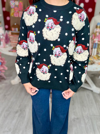 Black & White Polka Dot Santa Head Sweater | Queen Of Sparkles