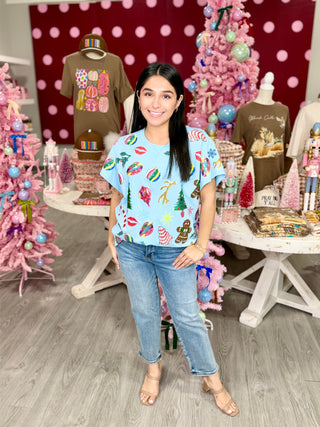 QUEEN OF SPARKLE Blue Christmas Icons Tee