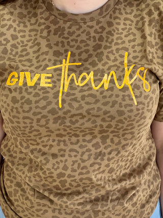 GIVE THANKS ANIMAL PRINT TEE