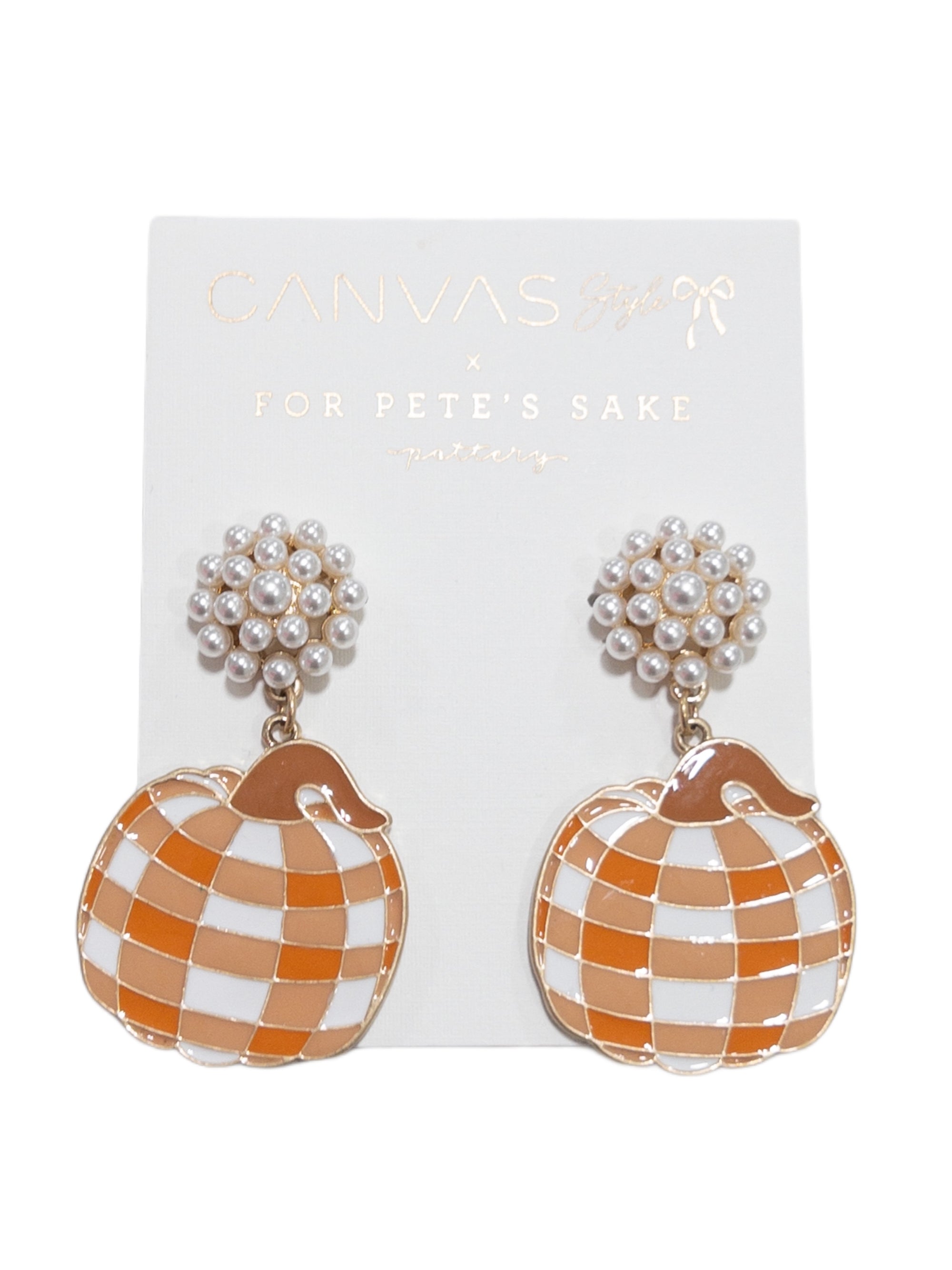 Cs X For Pete's Sake Pottery Enamel Pumpkin Earrings