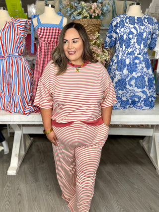 CLAUDIA STRIPED SET- PINK AND CREAM COLOR