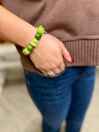 Mix Bead Stretch Bracelet - Greens