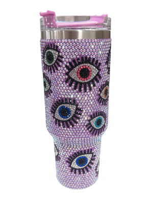 QUEEN OF SPARKLES PURPLE EYE RHINESTONE TUMBLER