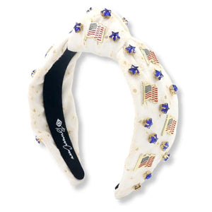 WHITE EYELET HEADBAND WITH FLAGS & STARS BRIANNA CANNON