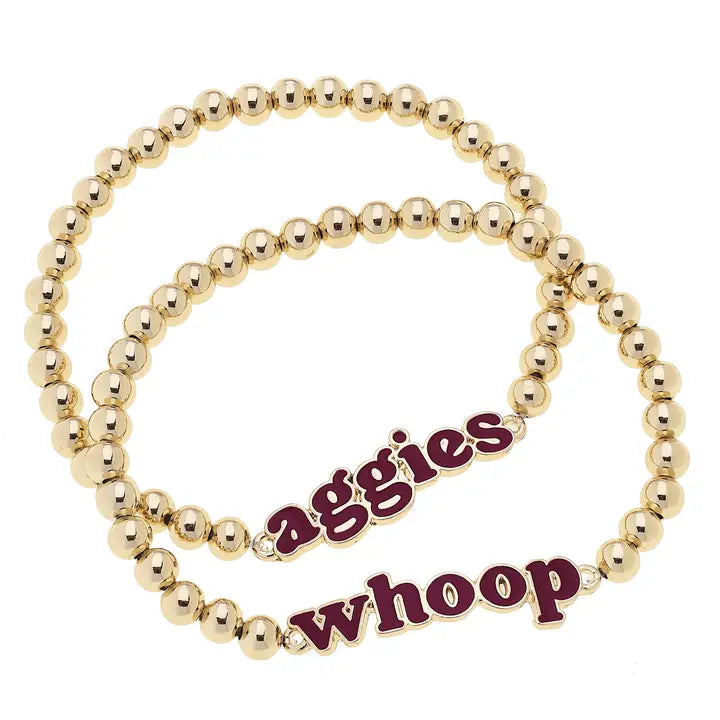 Texas A&M Aggies Slogan Ball Bead Bracelet Set of 2
