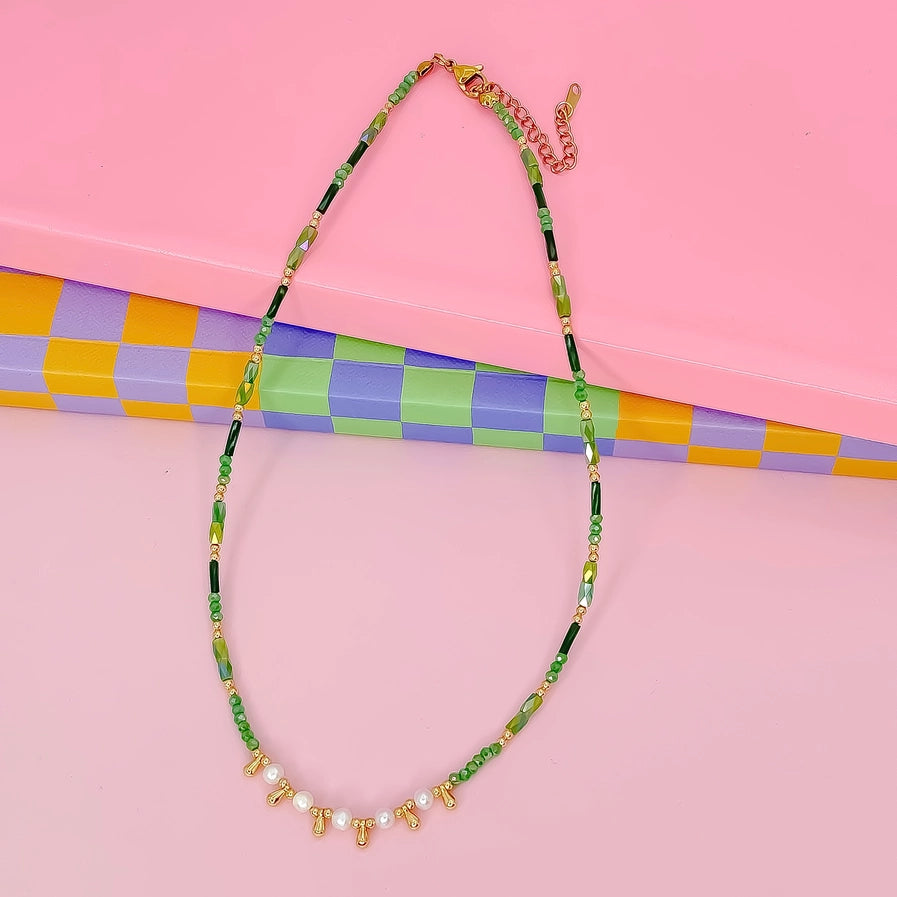 Princess Pearls Beads Necklace- GREEN