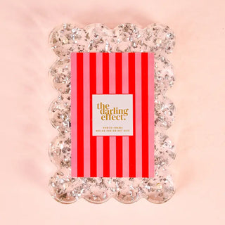 Rectangle Scalloped Acrylic Frame-Silver Glitter