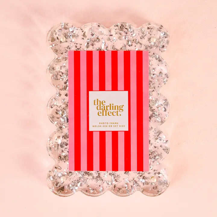 Rectangle Scalloped Acrylic Frame-Silver Glitter
