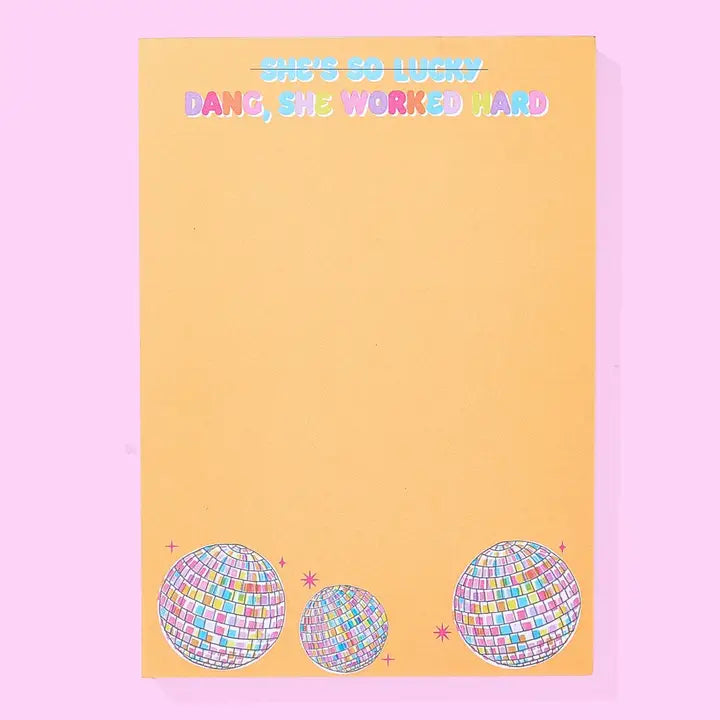Notepad w/ Magnet - Disco Ball - "...She Worked Hard" -Katie