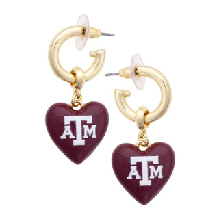 Texas A&M Aggies Heart Drop Earrings